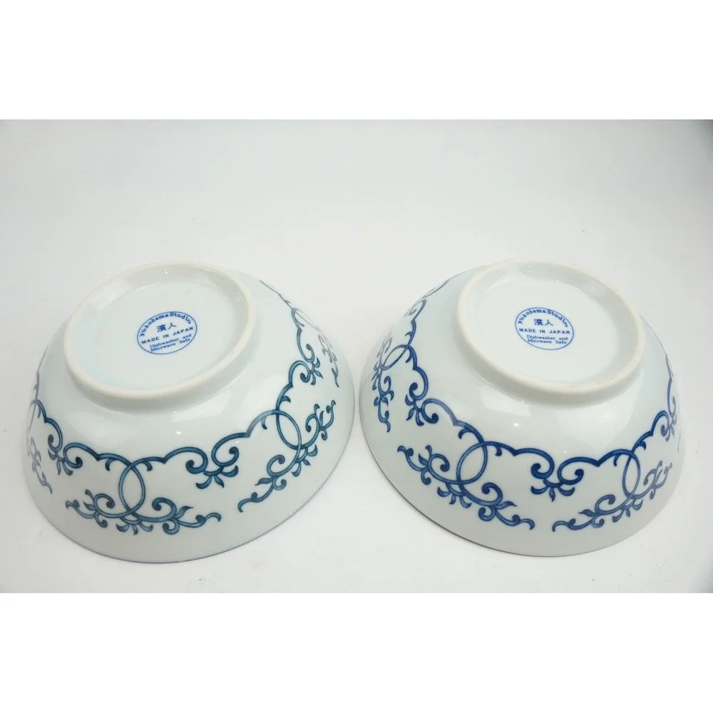 Yokohama Studio Cereal Bowls Blue White Ceramic Made in Japan Excellent